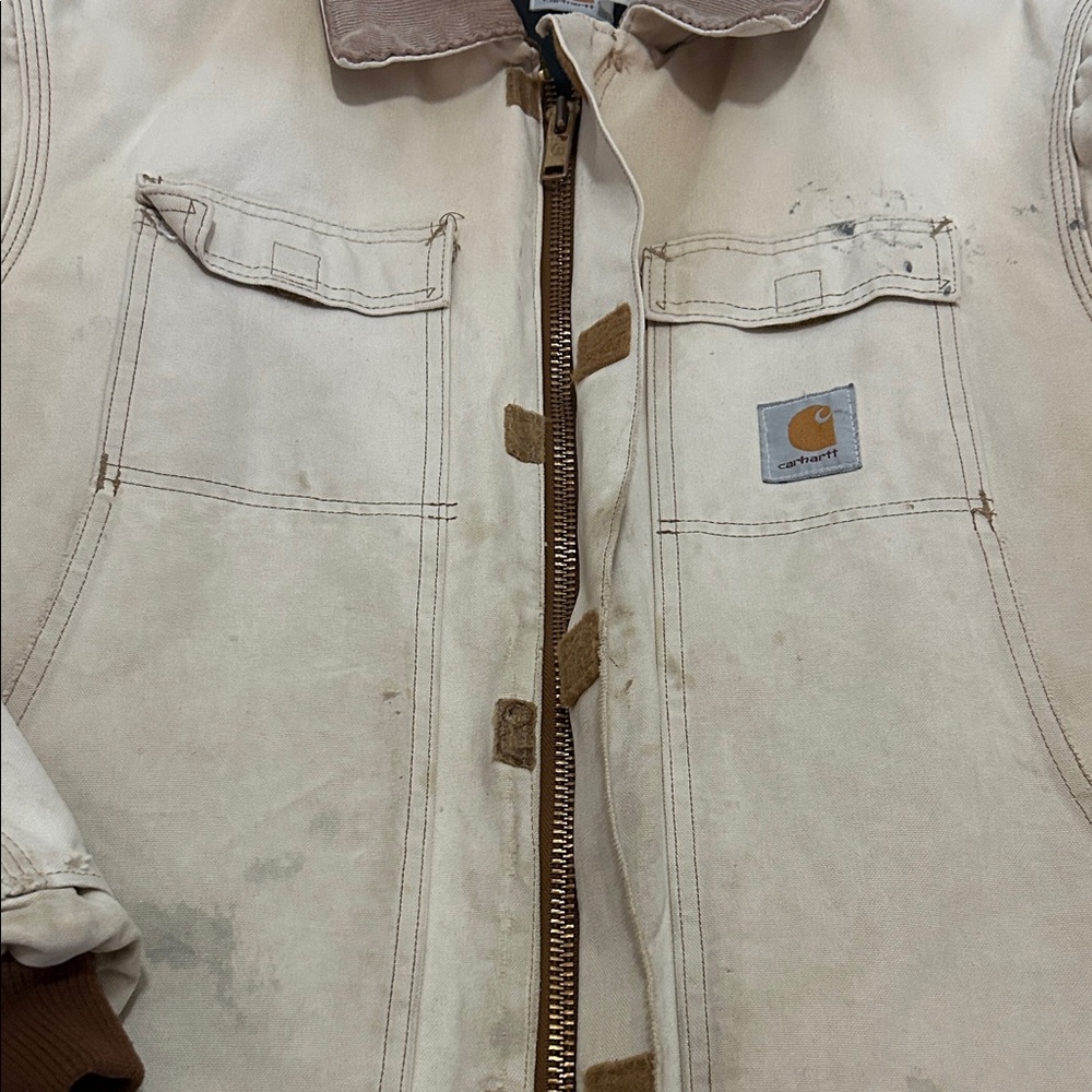 Vintage Carhartt Jacket XL Tan Thrashed Distressed Quilted Chore Barn - Picture 16 of 16